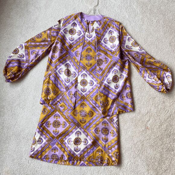 Vintage 1960s Psychedelic Dress & Reversible Vest Set M/L Go-Go Mod Festival - Picture 7 of 9